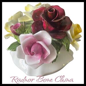 Radnor Bone China Hand Made/Painted Made in England Floral Bouquet Basket Decor